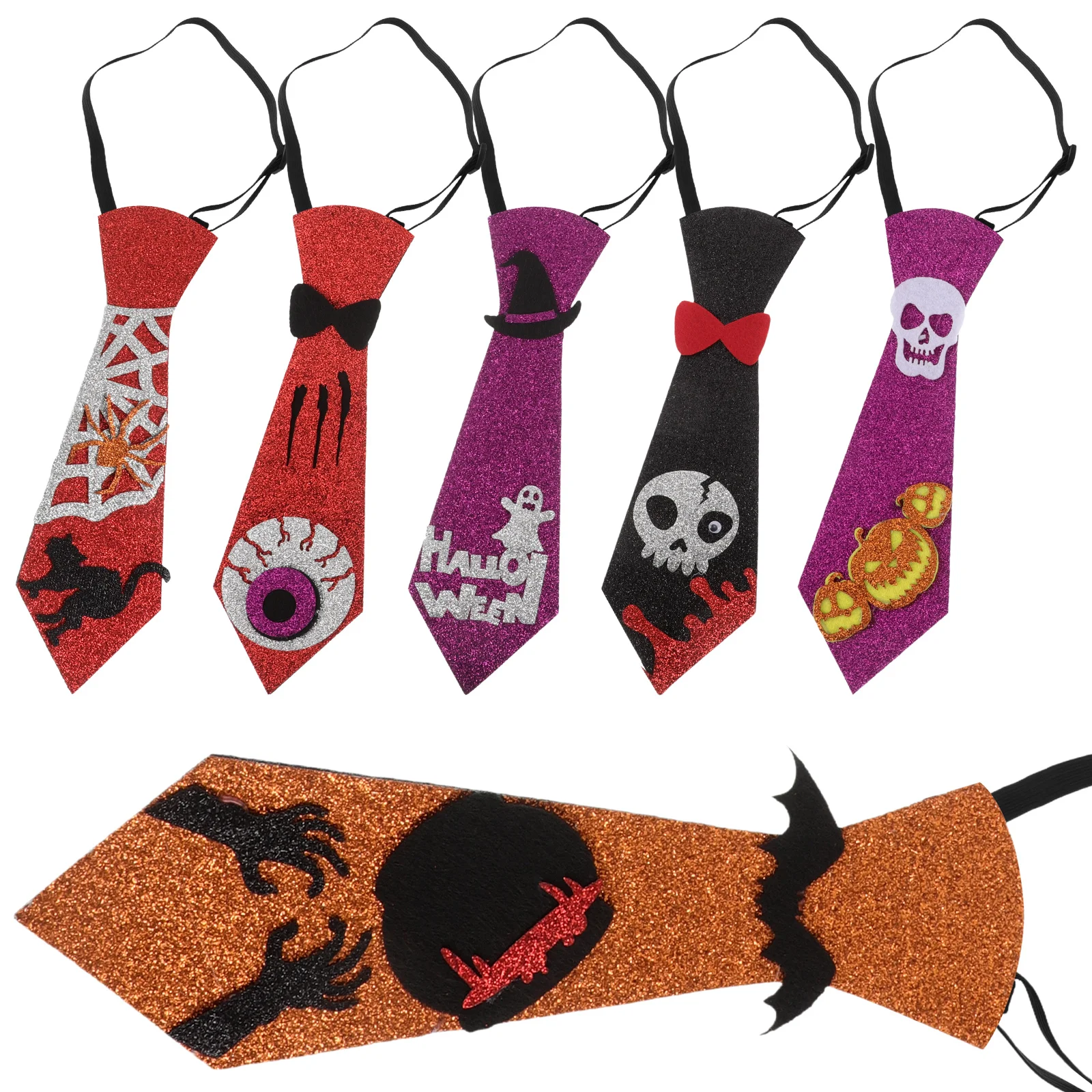 

6 pcs Bat Skull Kids Tie for Boys Halloween Costume Party Decorative Cloth Necktie Unique Chic Toddler Accessory