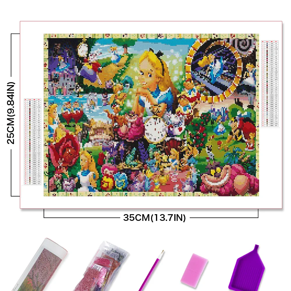 Disney Diamond Embroidery Alice In Wonderland Picture Of Rhinestones Painting Cartoon Sale Mosaic Spring Kids Room Decoration