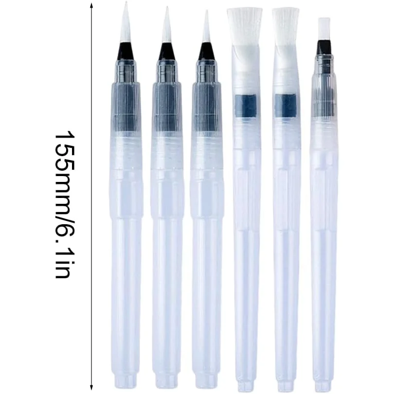 6 Pcs Watercolour Brush Pens Set, Professional Water Paint Brush Water Brushes Fine/Medium/Large Tips for Watercolour Painting