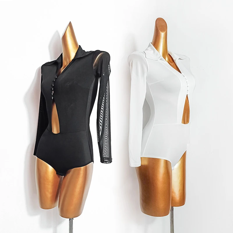 

Latin Dance Costumes For Women Spring New Long-Sleeved Top V-Neck Shirt Dance Practice Clothes Ballroom Latin Clothes DN11311