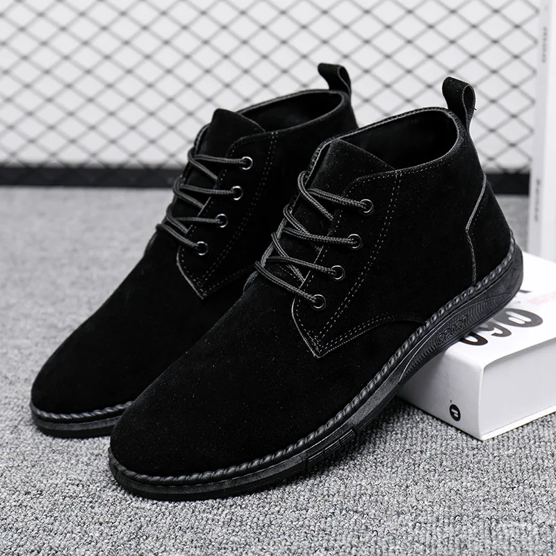 

Casual Board Shoes Men's Lace Up Suede Black Flat Bottom Short Boots Men's Chelsea Boots High-quality Denim Boots