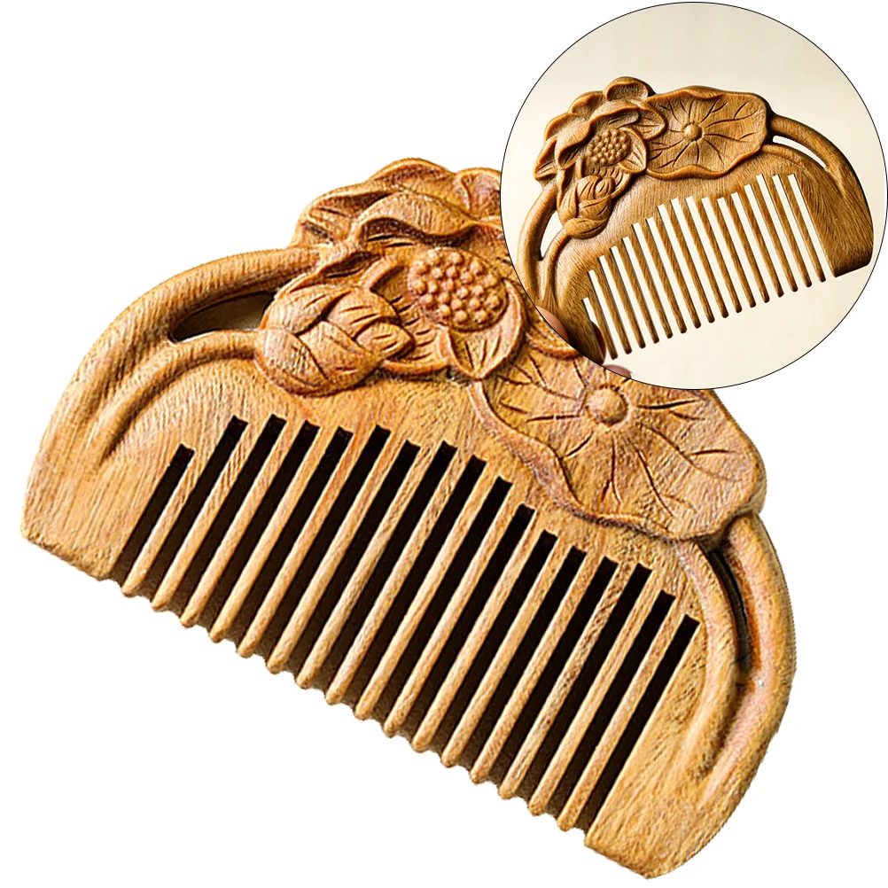 Wooden Comb Sandal Hair Carved Sandalwood Care Brush Massage Lotus Scalp Massager