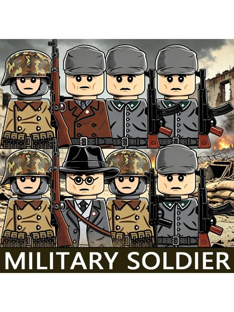 Militär-Bausteine: Historische Infanterie, Krieger, Offiziersuniform, Helm, Gewehrzubehör, MP40, STG44, Bausteine-Spielzeug