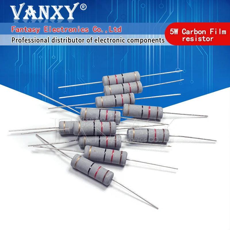 10pcs 5W 5% węgla rezystor z folii 1R ~ 1M 2.2R 10R 22R 47R 51R 100R 150R 470R 1K 4.7K 10K 47K 1 2.2 10 22 47 51 100 150 470 ohm