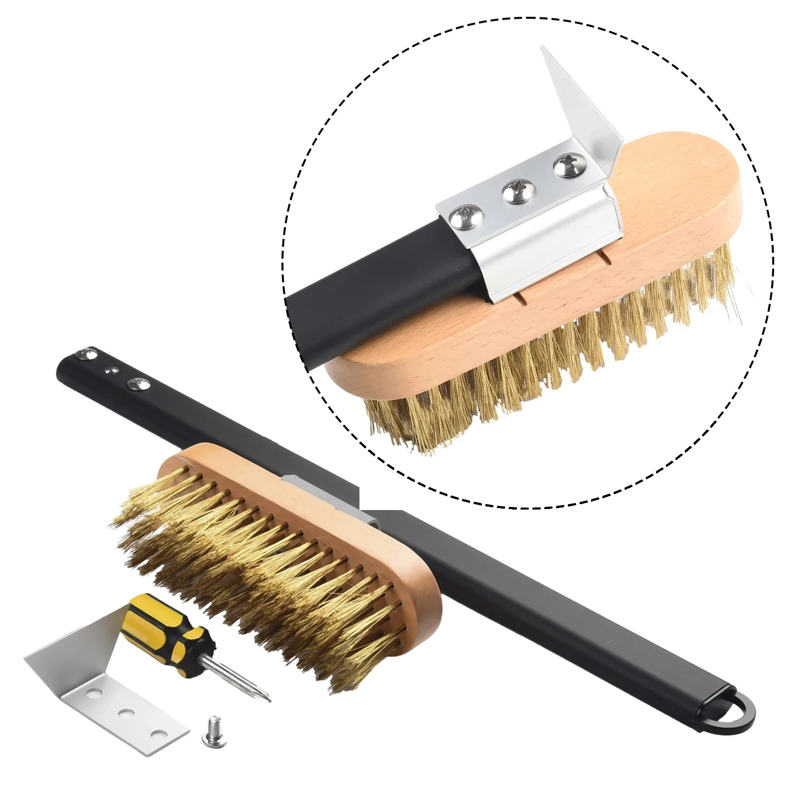 

Brush Set Oven Brush Practical With Scraper Handled Metal Scraper Adjustable Alloy + Wood Brass Bristles Brand New