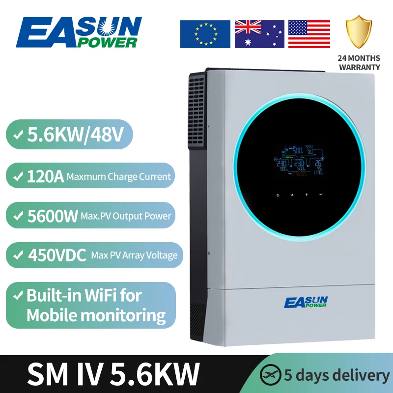 Easun Inverter tenaga surya MPPT, Inverter tenaga surya 5kVA 5,6kw 6kva 8kw 11kw 12kva 48v 3 fase paralel penyimpanan energi Jerman stok EU