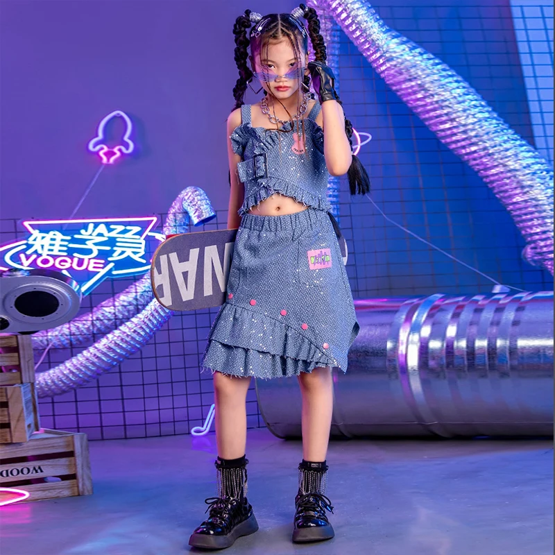 2024 New Girls Jazz Dance Costumes Children's Cool Stage Show Wear Hip Hop Street Dance Clothing K-Pop Stage Outfits XH230