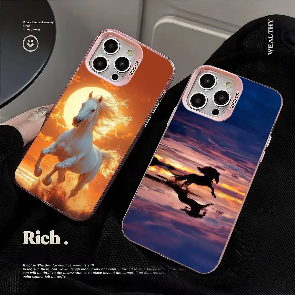 

Art Galloping Horse Phone Case For iPhone 16,15,14,13,12,11,Mini,Pro,SE,MAX,plus,Pink Matte Silicone Cover