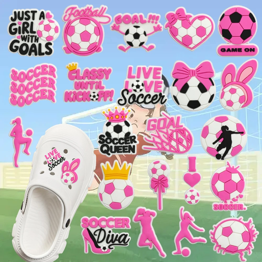 

New 1-22Pcs Women's Football Series PVC Shoes Charms Accessories Fit with Hole wristbands DIY Detachable Waterproof Kids Gifts