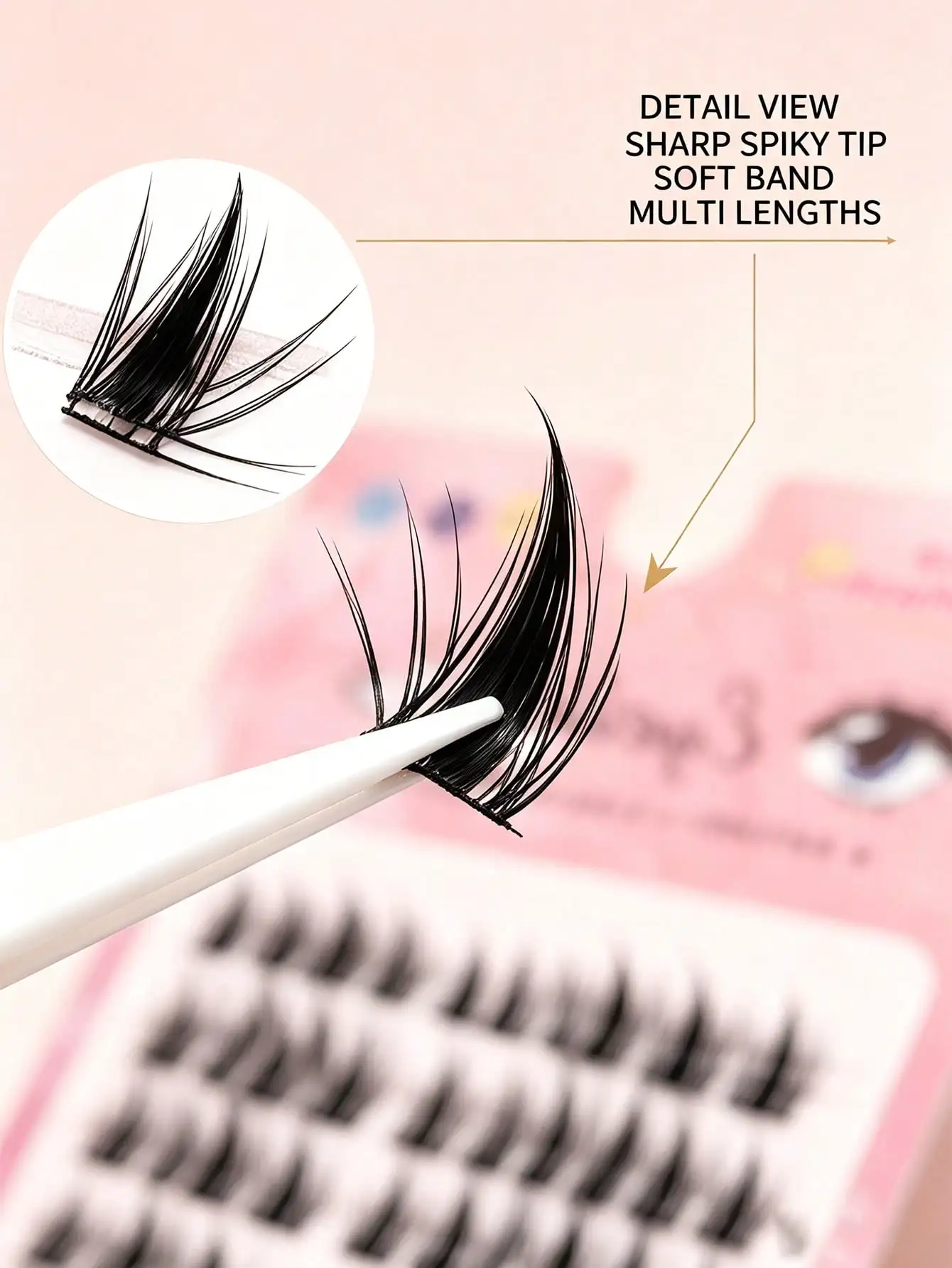 Spitze Anime-Fairy-Wimperncluster, weiche, leichte Einzelwimperncluster, großes Fassungsvermögen, ideal für tägliches Cosplay – Detail 3