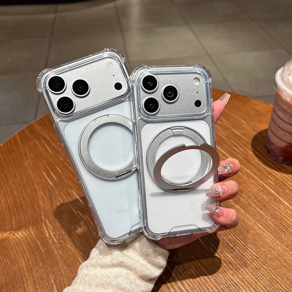 360 ° Drehbarer Ständer für MagSafe Clear Case für iPhone 18 Duo 17 Air 16 E 15 14 Plus 13 12 Pro Max, magnetische Halterung, Anti-Fall-Schutzhülle – Detail 1