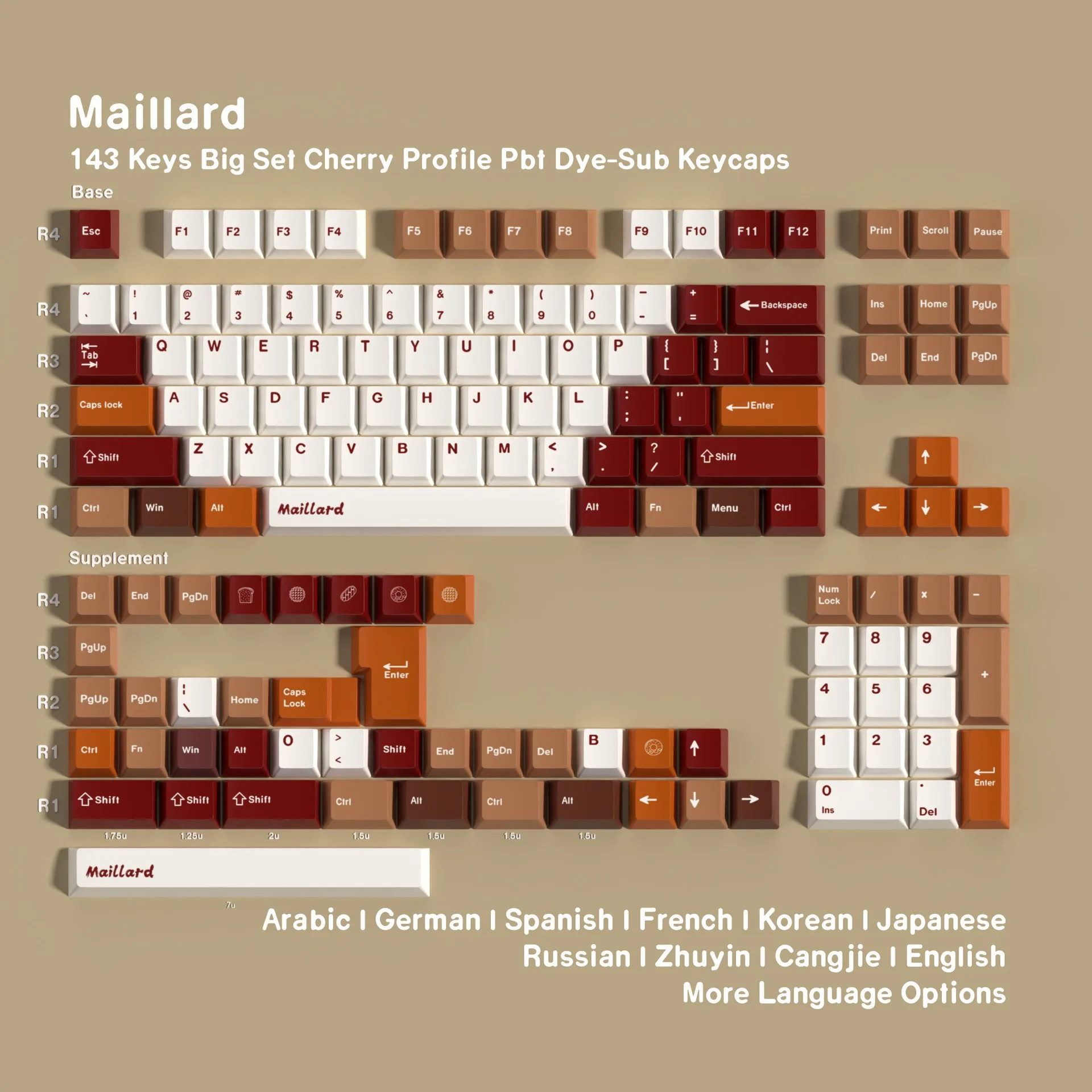 Maillard Style Mechanical Keyboard Keycaps Spanish French Russian German Abnt2 Japanese Korean Cherry Profile PBT Keycap 7U ISO