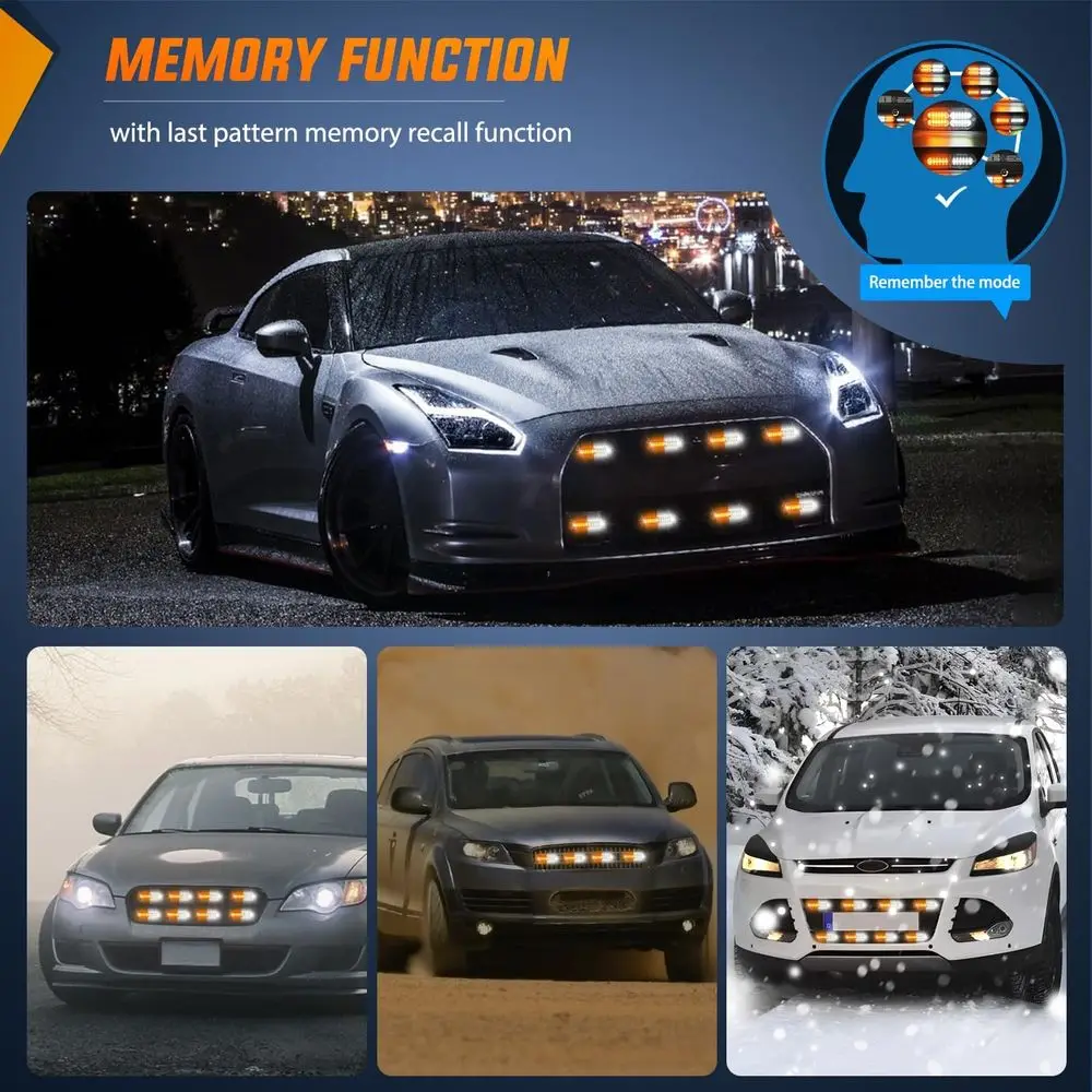 مصابيح ستروب LED متزامنة باللونين الكهرماني والأبيض 12 فولت مع 1224 مصباح LED، وحدة تحكم، ضمان لمدة عامين للمركبات