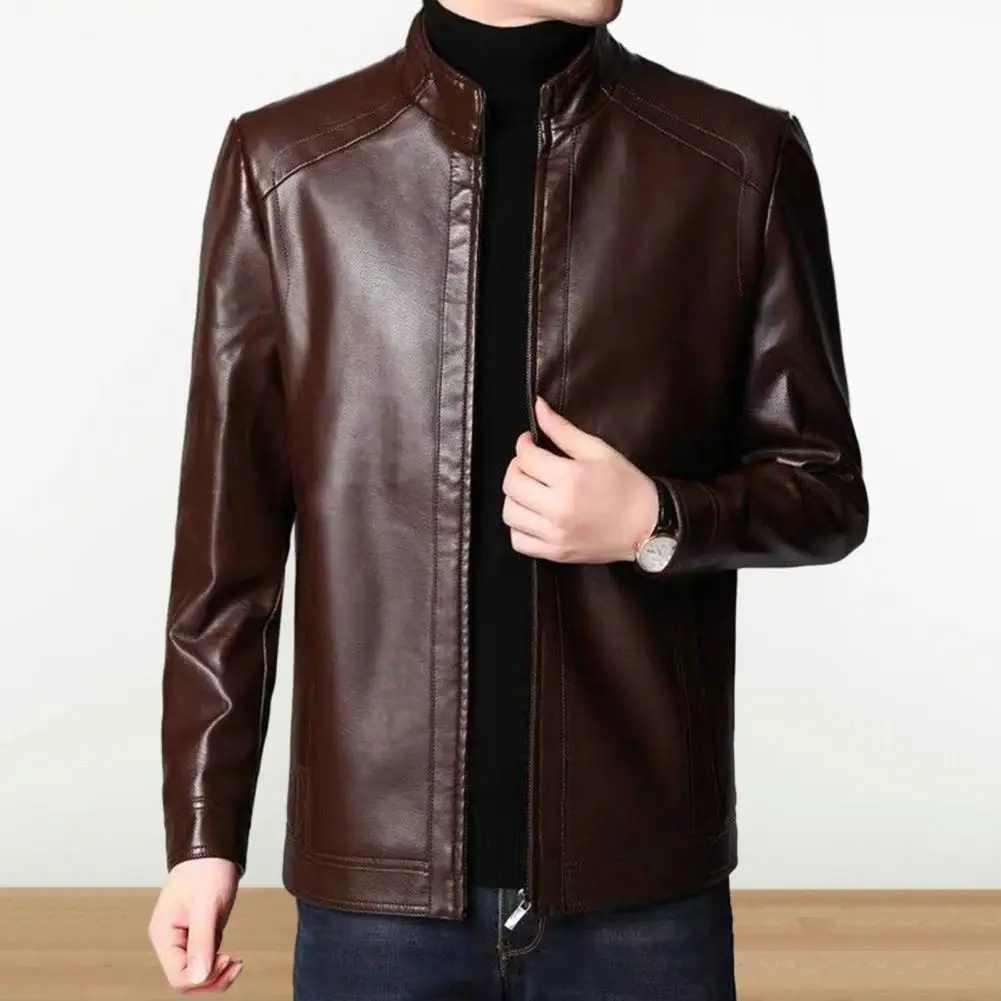 Warm Fall Men Jacket Stylish Protective Men's Faux Leather Motorcycle Jackets for Cool Autumn Winter Thick Warm Windproof