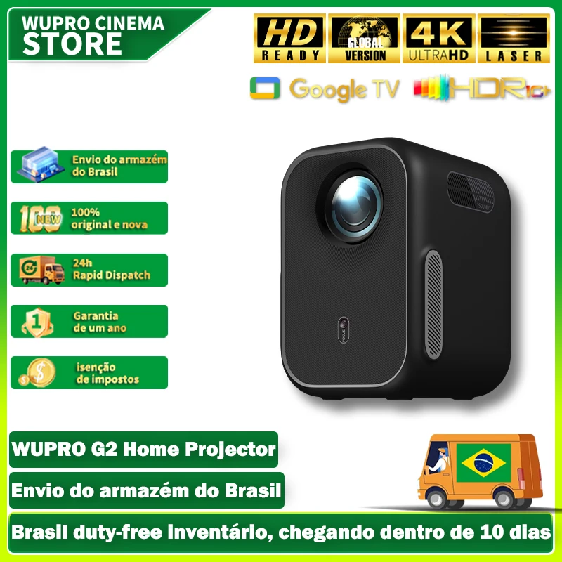 Projetor Wupro G2 4K Nativo 1920P com Google TV, Visão Global, Laser HDR10 para Mini Cinema Doméstico, Dolby Vision, Projetores Portáteis