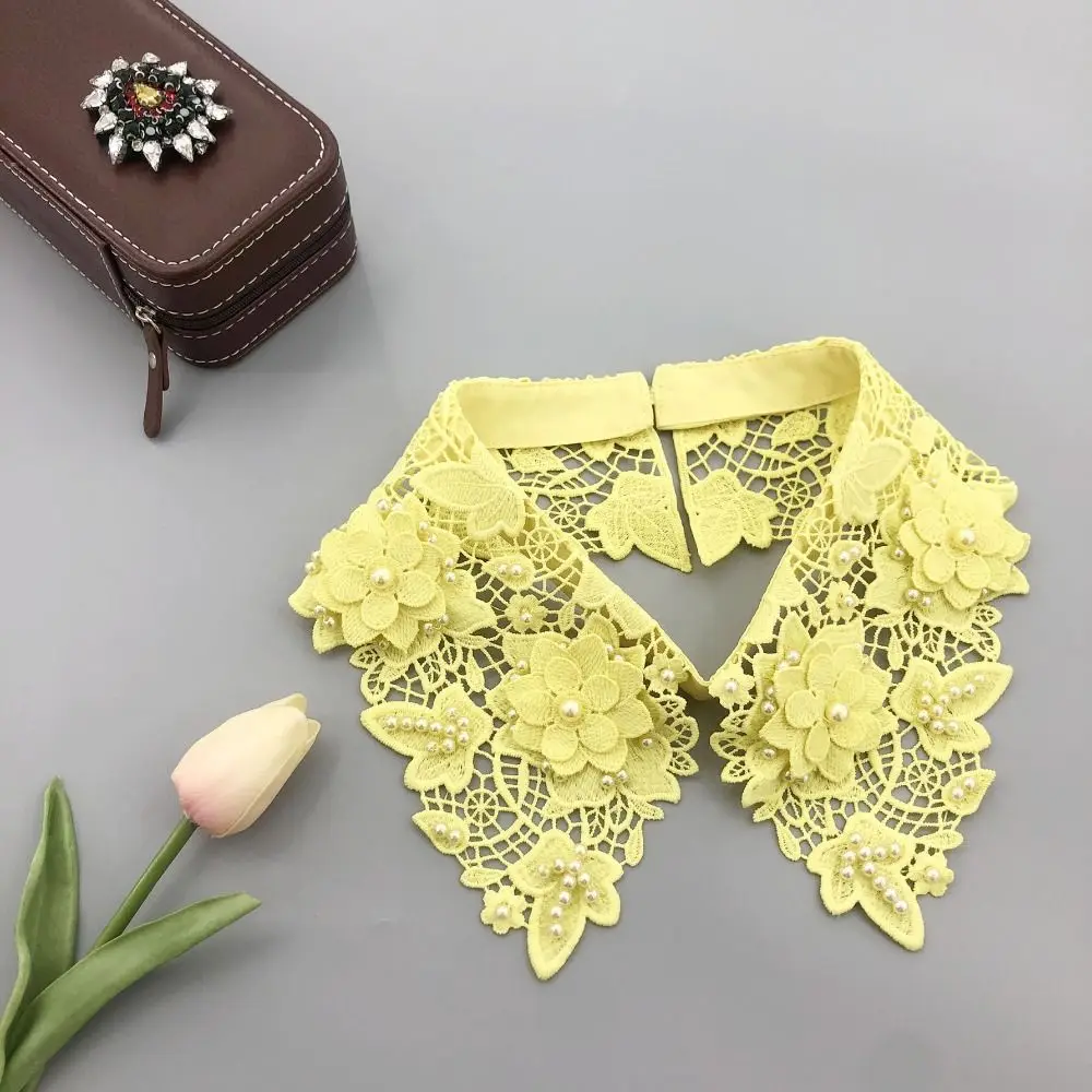 1PC Floral Embroidered Shirt Detachable Collar Woman Sweater Blouse Tops Female Fake Collar Necklace Ties Decorative