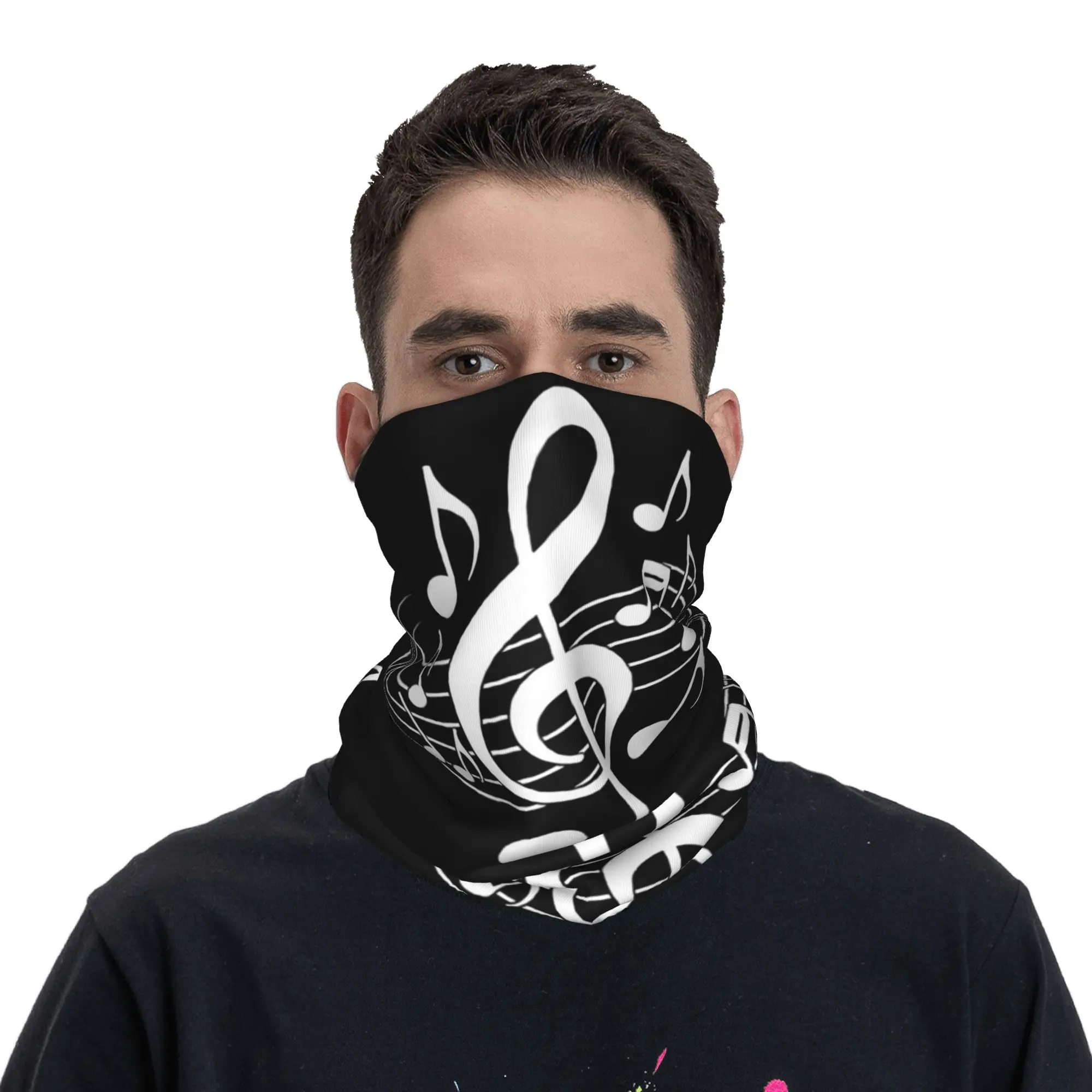 Cut Music Notes Treble Clef musical Notes and Flowers Bandana Neck Cover Printed Wrap Scarf Warm Balaclava Outdoor Sports Unisex