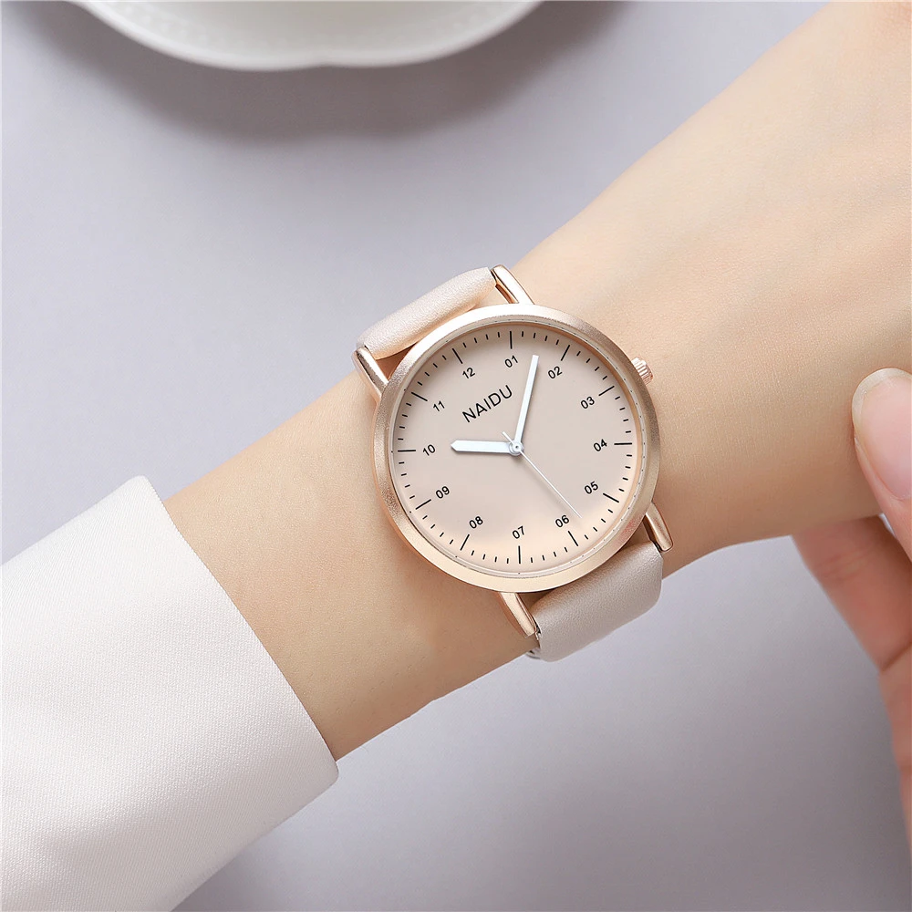 elegant fashion round dial women casual leather watch