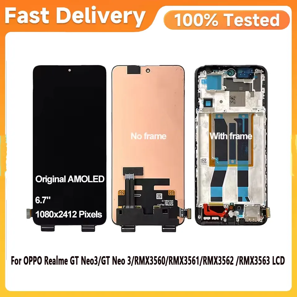 OEM AMOLED For OPPO Realme GT Neo3 GT Neo 3 RMX3560 Pantalla lcd Display Touch Panel Screen Digitizer Assembly Repair Parts