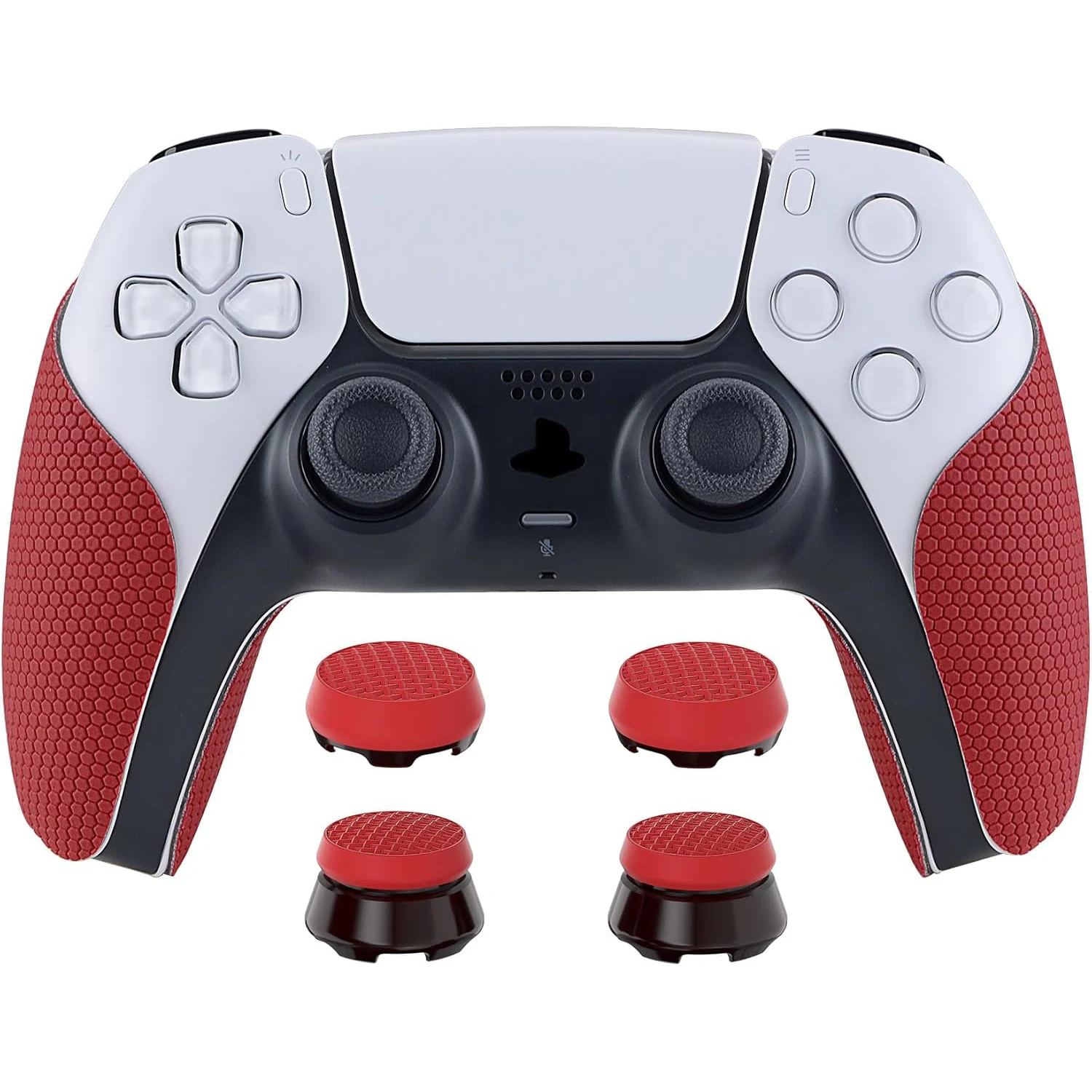 

PlayVital Professional Anti-Skid Sweat-Absorbent Controller Grips + Thumbstick Joystick Caps Grip Thumb Grips for ps5 - Red