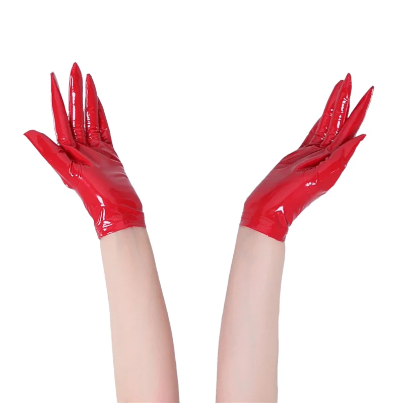 Sexy Women Patent Leather Long/Short Gloves PVC Wet Look Ladies Shiny Black Red Party Evening PU Gloves Cosplay Gothic Clubwear