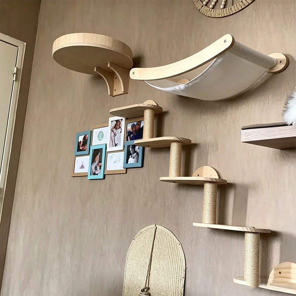 Mueble pared para gatos con rascador, hamaca y casa – Árbol de juegos - imagen 4