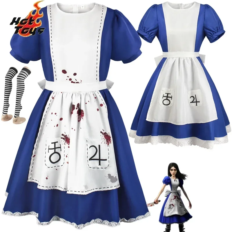 SN66 Anime Alice Madness Returns Cosplay Maid Apron Dress Game Madness Returns Alice Cosplay Costume for Women Girls HalloweeW&M