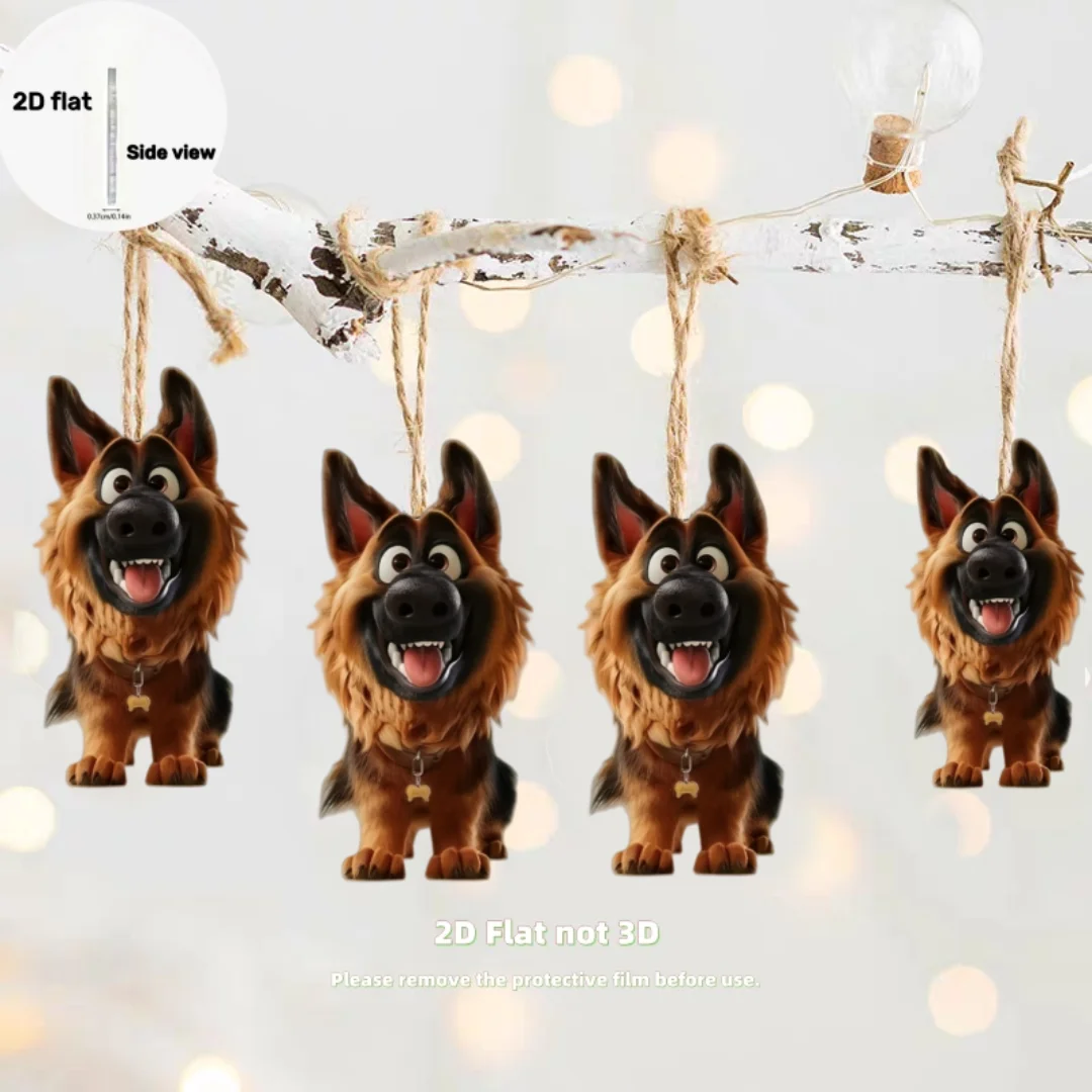 

German Shepherd Pendant Keychain,Cartoon Dog 2D Flat Acrylic Ornament Charms,Hanging Decoration for Car,Bags,Festive,Party,Gift