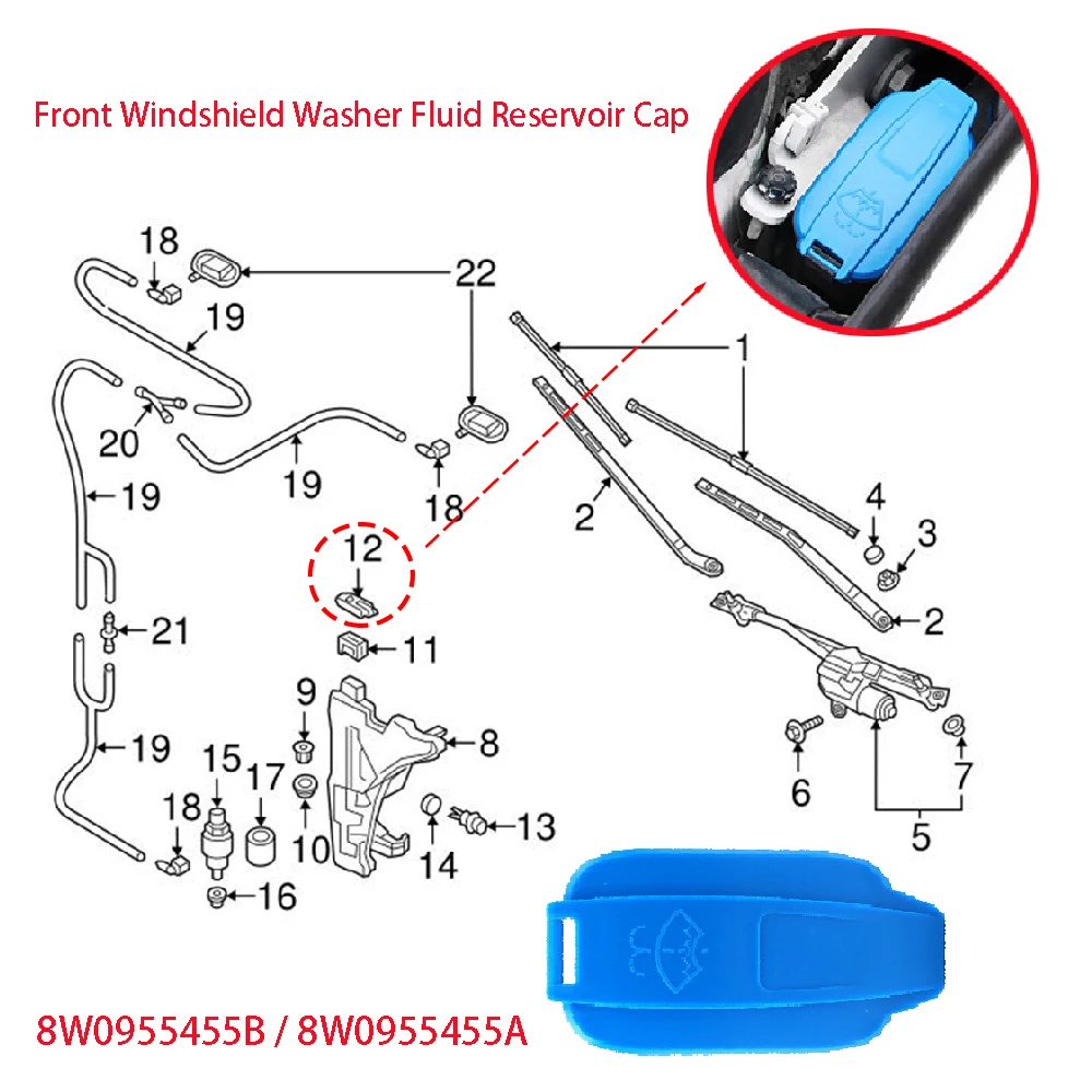 Car Accessories 8W0955455B Fits for Audi A4 B9 S4 A5 S5 RS5 2018 2019 2020 2021 2022 Front Windshield Washer Fluid Reservoir Cap