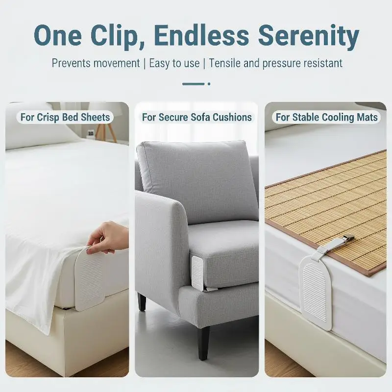 4 Pack Adjustable Elastic Bed Sheet Clips Non-Slip Fitted Bedding Fasteners for Home Hotel Daily Use