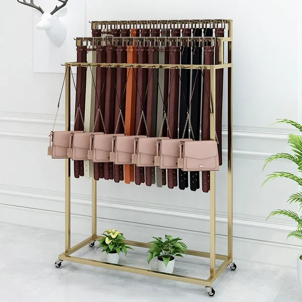 High-end belt bag display rack waist tie shelf clothing store multi-layer floor type movable display rack