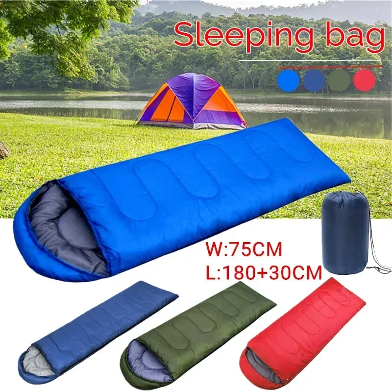 (180+30)x75cm Multifuntional Envelope Sleeping Bag Warm Hooded Summer Sleeping Bags Outdoor Camping Adult Travel Lazy Sleep Bag