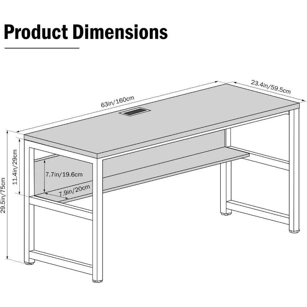 Computer Desk with Bookshelf/Metal Hole Cable Cover 1.18