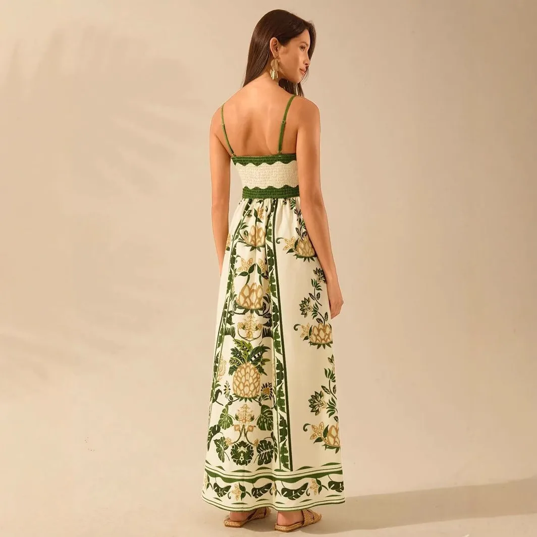 DYKR 2025 ฤดูร้อนชุดขายส่งสําหรับผู้หญิง Bohemian Tropical Tree Sunshine ดอกไม้พิมพ์ Ruffle Casual Beach ชุดวันหยุด