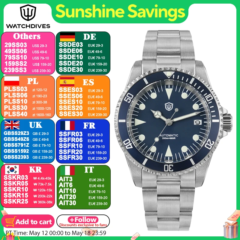 

Watchdives WD5513 Sub Watch NH35 Movement Sapphire Crystal Luminous 200m Waterproof 38mm Vintage Automatic Mechanical Watches
