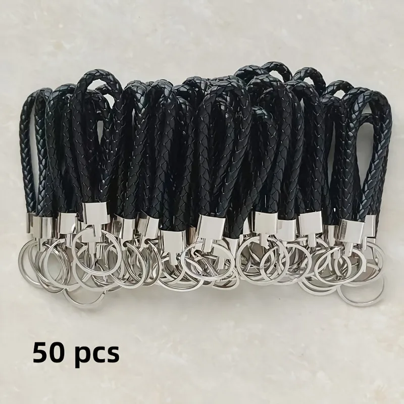 50 Pack Braided Leather Cord Keychain Universal Metal Ring Keychain Home Use Creative Car Key Charm Accessory Party Small Gifts
