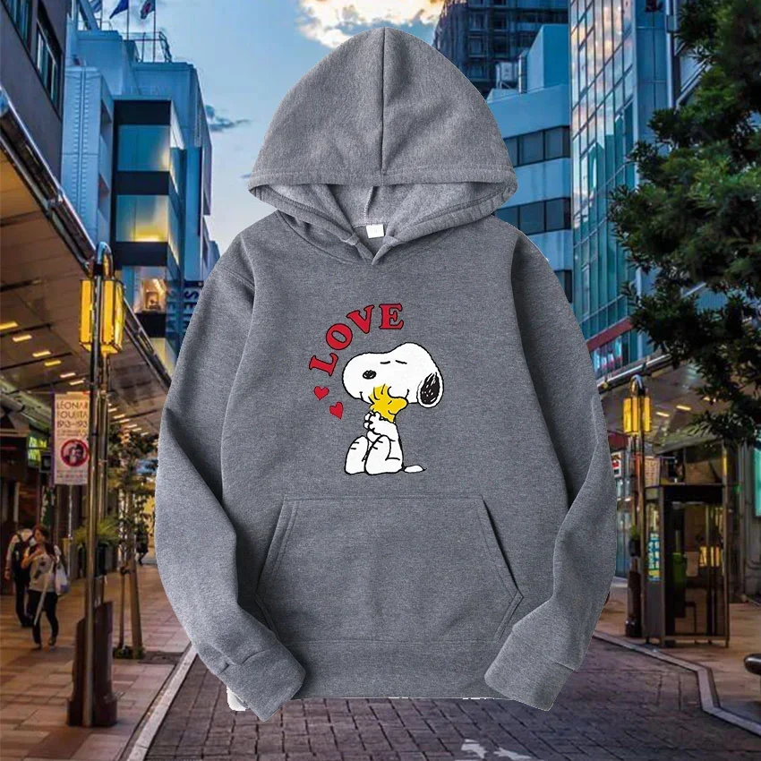 Printed Graphics Men Hoodies Cute Disney Snoopy Charlie Brown Loose Tops Sweatshirts Male Hip Hop Streetwear Autumn Winter