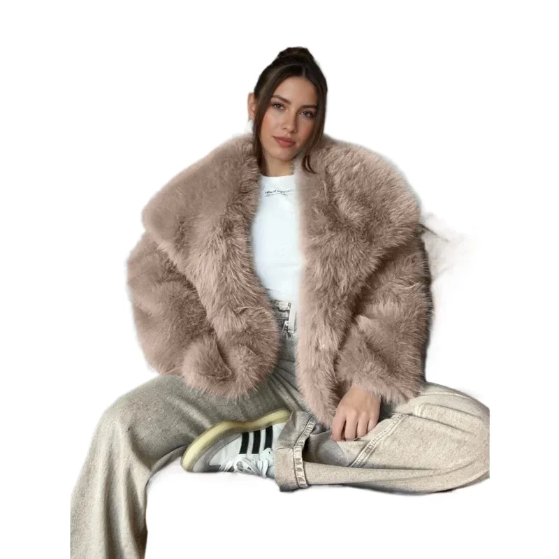 Women's Artificial Wool Short Plush Jacket European and American Women's Clothing Autumn and Winter New Imitation Fur Jacket Top