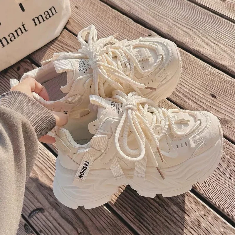 Zapatos de Mujer, Nueva Moda, Lujosos, Transpirables, Antideslizantes, Resistentes al Desgaste, Casuales para Exteriores, con Cordones, Suela Gruesa, Tipo Sneakers