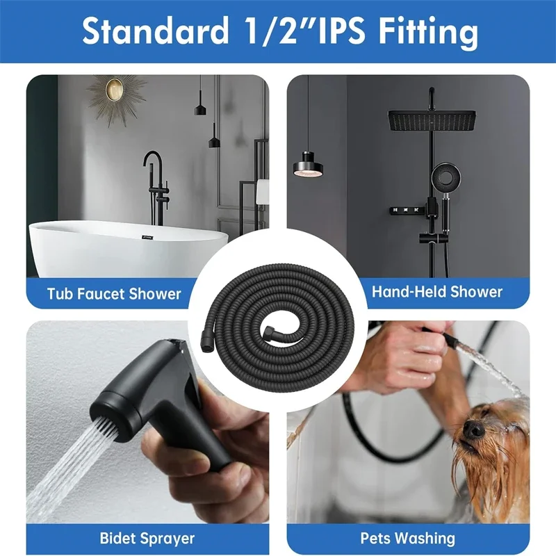 1.5M Black PVC Flexible Shower Hose Long Bathroom Shower Water Hose Extension Plumbing Pipe Pulling Tube Bath Accessories image 5