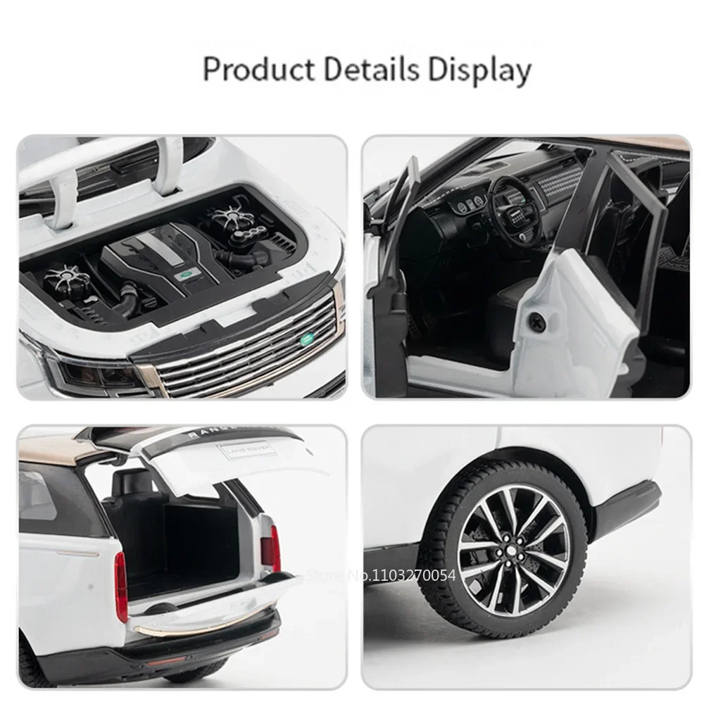 1/24 Land Rover Range Rover SV 2022 Car Model Toys Diecast Alloy SUV Doors Opened Sound Light Rubber Tire Vehicle Gifts for Kids