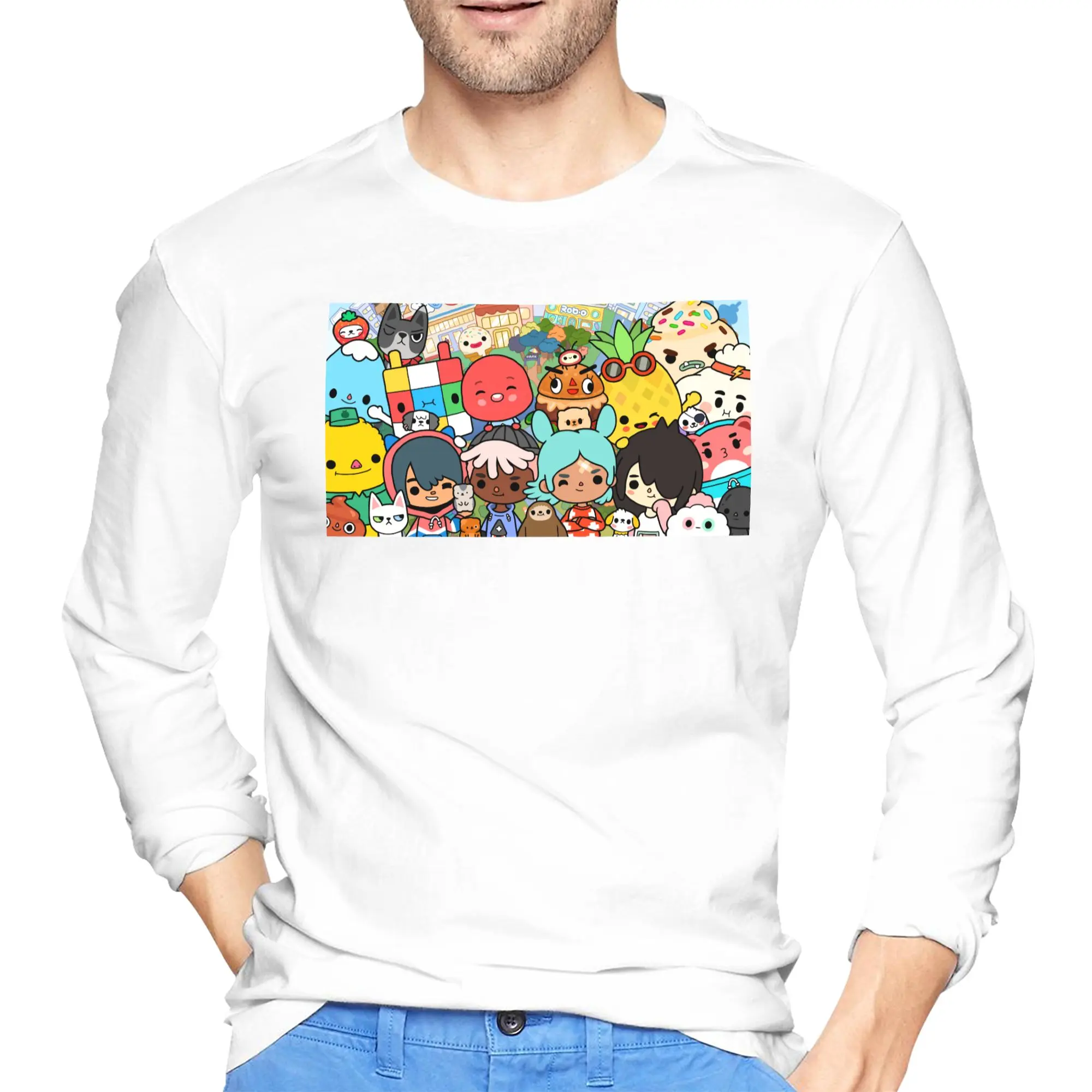 

Toca Life Box Toca Boca Cute Game Men's Long Sleeved T-shirt Casual Round Neck T shirts Spring and Autumn Men tops