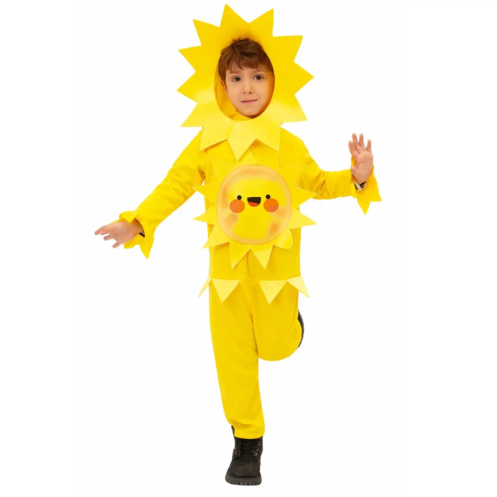 Umorden Girls Boys Smile Sun Sunlight Costume for Child Kids Yellow Headgear Jumpsuit 2pcs/set Party Fantasia Outfit Fancy Dress