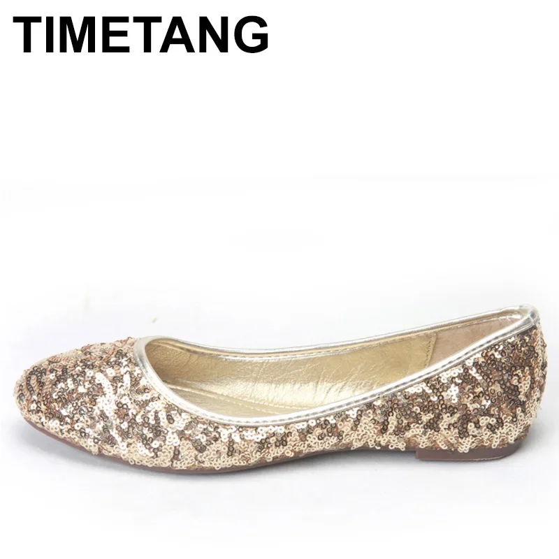 TIMETANGSequined bling golden flat shoes ballet Women loafers round toe party office lady slip on shoes party work drivingE634