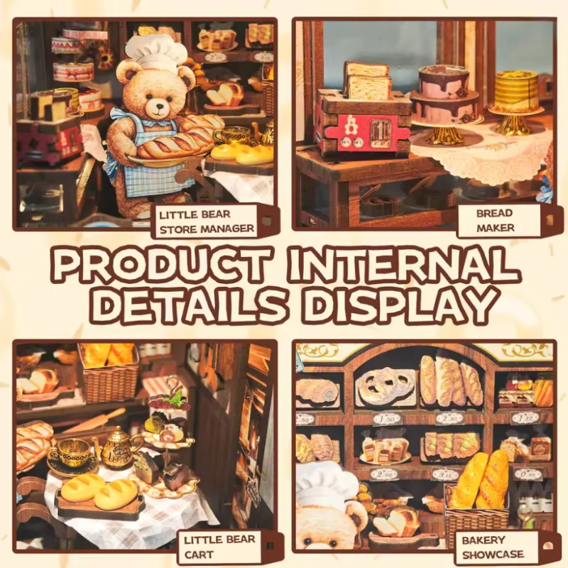 OUZEY Bear Cub's Bakery Book Nook DIY, casa en miniatura de madera 3D, kit de rompecabezas creativo, regalo para adolescentes