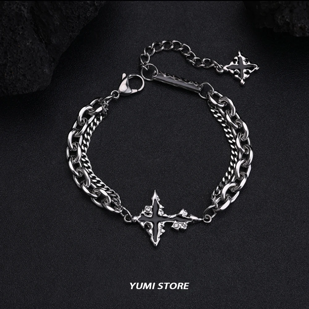 Retro Flame Cross Bracelet For Men Woman Hip Hop Titanium Steel Splice Chain Charm Unisex Jewelry Cool Kpop Luxury Accessories image 5