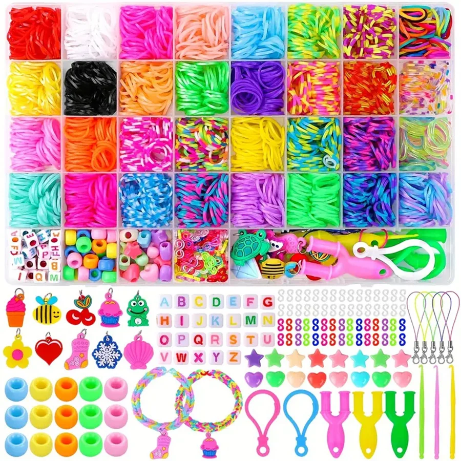 Kit de bracelets en caoutchouc pour bricolage, ensemble de bijoux créatifs, bandes vibrantes, cadeau idéal pour les petits artisans, 2500 pièces + boîte