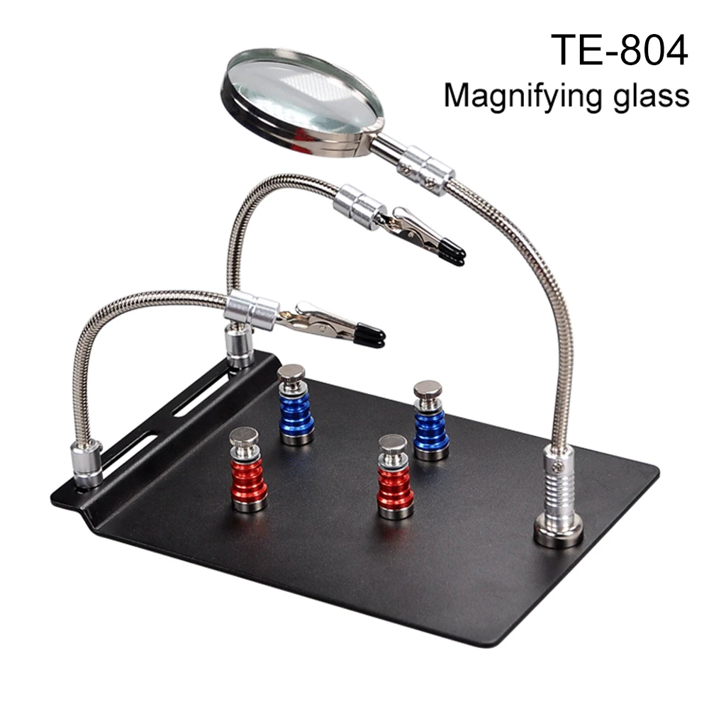 Welding Soldering Magnifier with PCB Holder Flexible Metal Arms Helping Hands for Welding Station Desktop Magnifying Tool