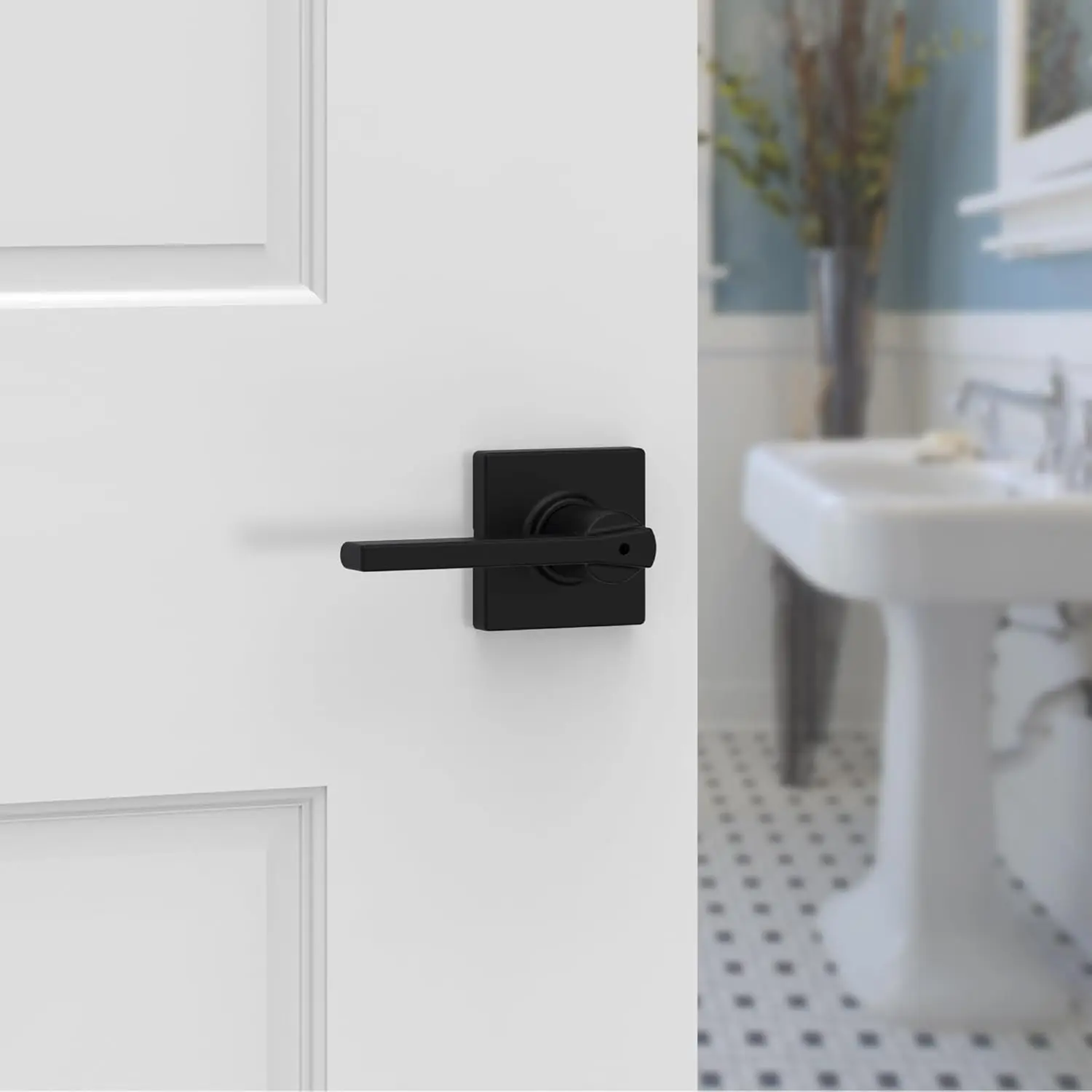 Privacy Door Handle with Lock 10 Pack, Door Lever for Bathroom and Bedroom, Matte Black Reversible