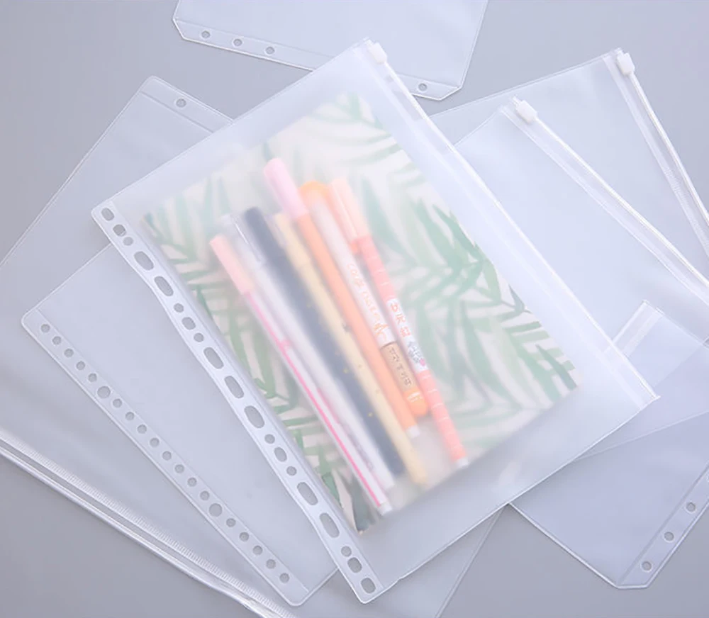 A5/A6/A7/B5 PVC Zipper Pouch Loose-leaf Pouch Elastic Transparent Separating Zipper Bag Planner Credit Card Pocket